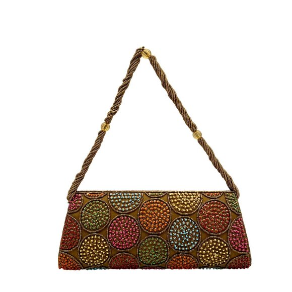 David Jeffery Multi-Colored Bronze Fabric Embellished Convertible Clutch - Picture 1 of 11